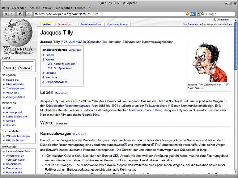 Artikel über Jacques Tilly in Wikipedia