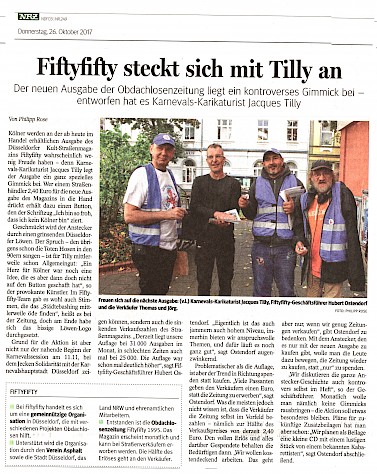 Neue Rhein Zeitung, 26.10.2017 [https://www.nrz.de/staedte/duesseldorf/obdachlosenmagazin-verkauft-tilly-anstecker-id212348783.html]