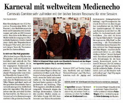Neue Rhein Zeitung, 12.4.2017 Artikel im Wortlaut auf NRZ online [https://www.nrz.de/staedte/duesseldorf/duesseldorfer-karneval-mit-weltweitem-medienecho-id210540175.html]