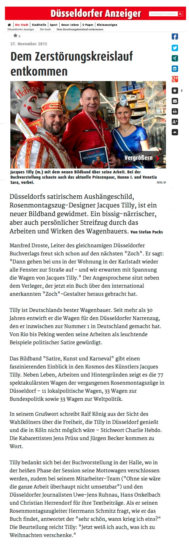 Düsseldorfer Anzeiger online, 27.11.2015 Artikel im Wortlaut auf Düsseldorfer Anzeiger online [https://www.duesseldorfer-anzeiger.de/die-stadt/dem-zerstoerungskreislauf-entkommen-aid-1.5592289]