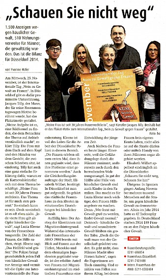 Düsseldorfer Anzeiger, 24.11.2015 Artikel im Wortlaut auf Düsseldorfer Anzeiger online [http://www.duesseldorfer-anzeiger.de/die-stadt/schauen-sie-nicht-weg-aid-1.5582477]
