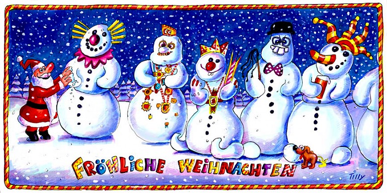 Lustige Weihnachtskarte mit Schneemännern