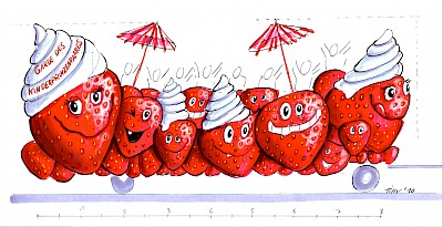 Entwurf des Erdbeerwagens für die Kinder der Prinzengarde Rot Weiss Düsseldorf, 2010
