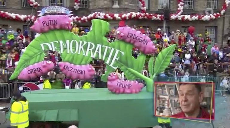 Während der ARD-Übertragung des Rosenmontagszuges Düsseldorf 2017 kommentiert Jacques Tilly [https://youtu.be/CgaWddjlNRg] seine politischen Wagen. YouTube-Video, Länge: 6 Minuten