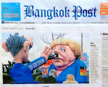 Titelseite der Bangkok Post, 12.2.2013.