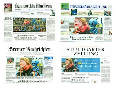 Vier Titelseiten zum Koalitions-Tandem, 21.2.2012