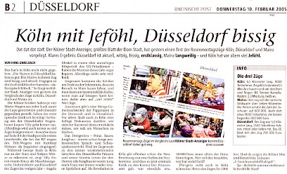 Rheinische Post, 10.2.2005 Artikel im Wortlaut [/karnevalswagen/politische-karnevalswagen/politische-karnevalswagen-2005/vergleich-der-rosenmontagszuege/mehr-artikel-zum-staedtevergleich/p-2005-02-10-rp-staedtevergl-txt/]