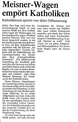 Westdeutsche Zeitung, 11.2.2005 Artikel im Wortlaut [/karnevalswagen/politische-karnevalswagen/politische-karnevalswagen-2005/kardinal-meisner1/presse-zum-kardinal-meisner-skandalwagen-im-rosenmontagszug-2005/p-2005-02-11-wz-txt/]
