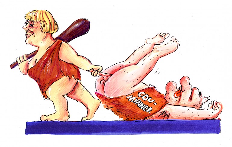 Karikatur: Merkel und die CDU-Männer