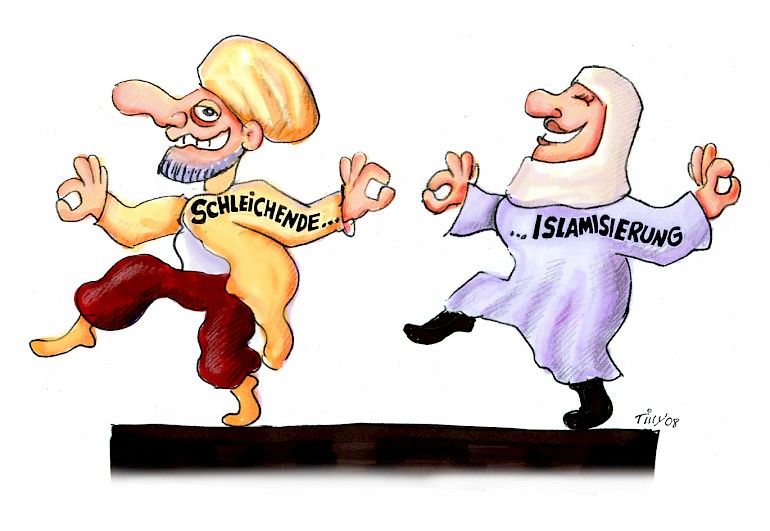 Karikatur: Schleichende Islamisierung
