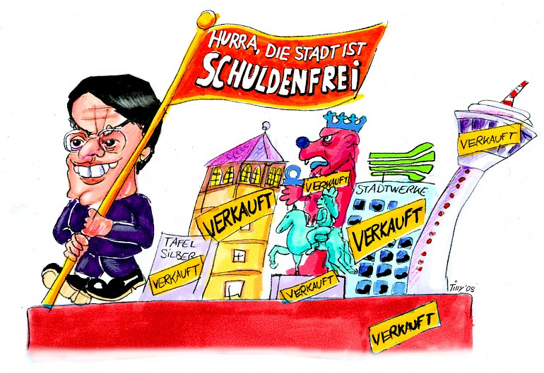 Karikatur: Schuldenfreies Düsseldorf