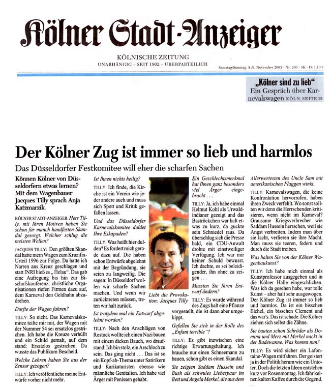 Kölner Stadtanzeiger, 8/9.11.2003 Artikel im Wortlaut [/pressespiegel/bis-2003/p-2003-11-08-kstanz/p-2003-11-08-kstanz-txt/]