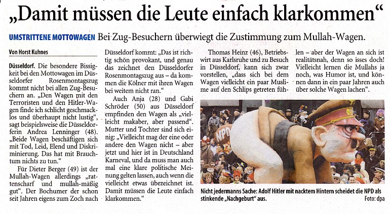 Westdeutsche Zeitung, 20.2.2007 Artikel im Wortlaut [/pressespiegel/2007/rosenmontag-2007/p-2007-02-20-wz-klarkommen-txt/]