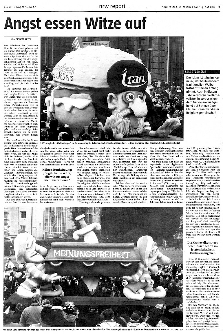 taz, 15.2.2007 Artikel im Wortlaut [/pressespiegel/2007/rosenmontag-2007-3/p-2007-02-15-taz-angst-essen-witze-auf-txt/]