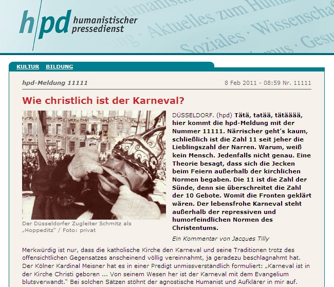 Humanistischer Pressedienst, 8.2.2011