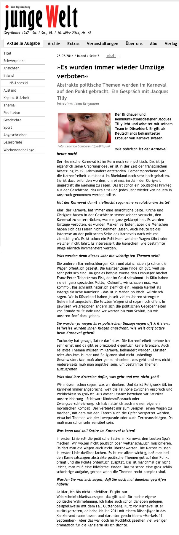Junge Welt, Februar 2014 Artikel im Wortlaut auf jungewelt.de [http://www.jungewelt.de/2014/02-28/020.php]
