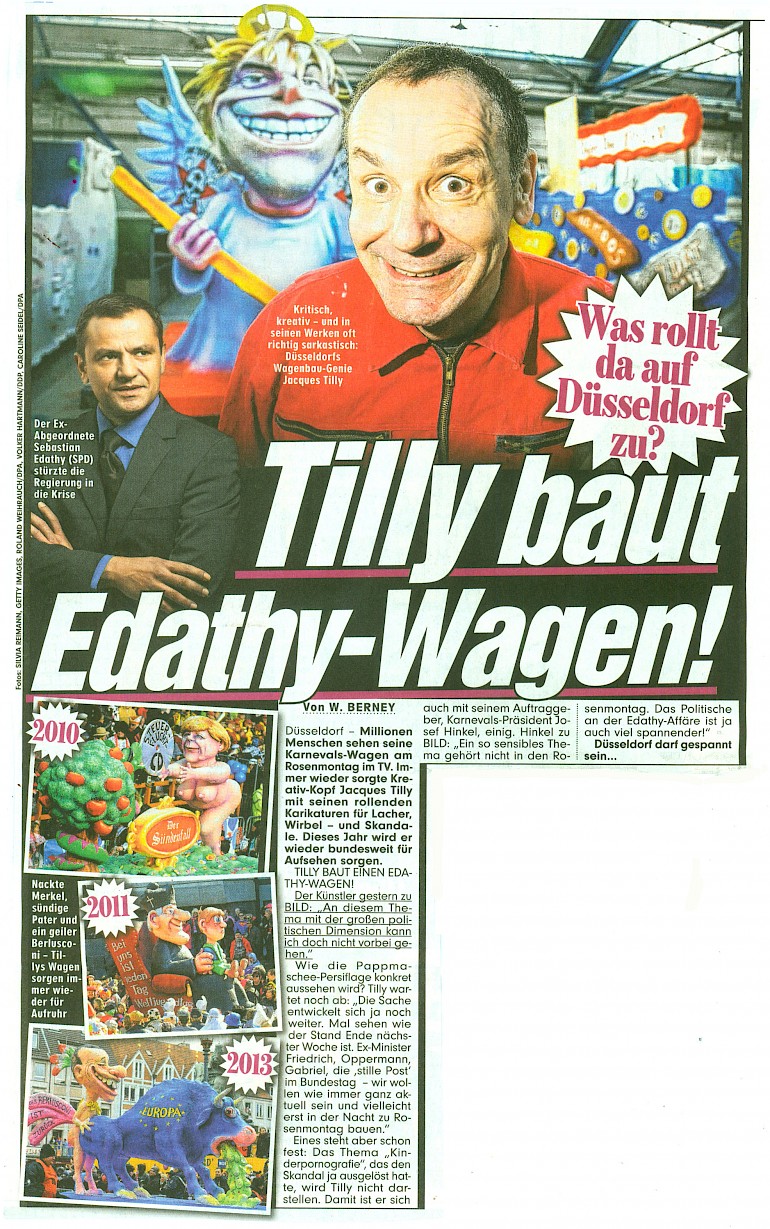 Bildzeitung, 20.2.2014 Artikel im Wortlaut auf bild.de [http://www.bild.de/regional/duesseldorf/sebastian-edathy/als-karnevals-wagen-34756374.bild.html]