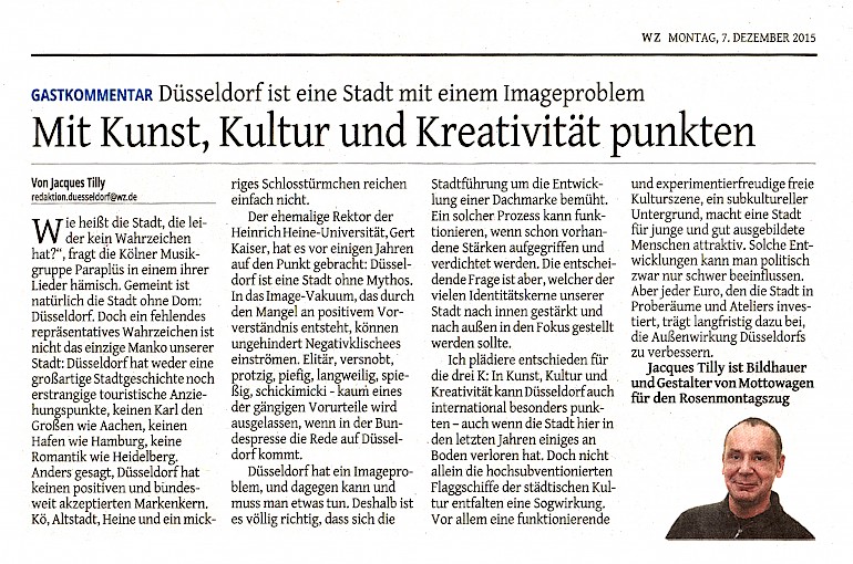 Gastkommentar von Jacques Tilly in der Westdeutschen Zeitung, 7.12.2015