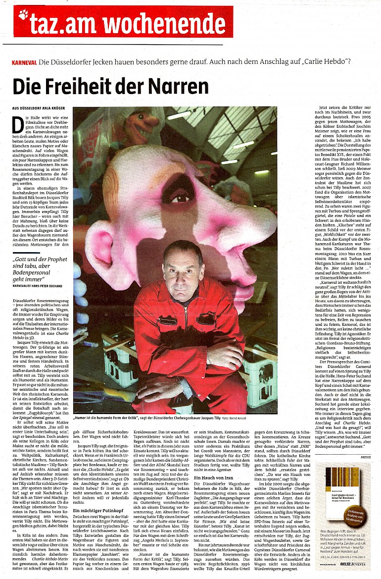 taz, 7.2.2015 Artikel im Wortlaut auf taz.de [http://www.taz.de/Geheime-Vorbereitungen-fuer-Karneval/!154253/]