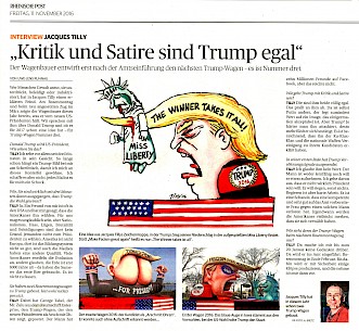 Rheinische Post, 11.11.2016 Artikel im Wortlaut auf RP Online [http://www.rp-online.de/nrw/staedte/duesseldorf/kritik-und-satire-sind-trump-egal-aid-1.6388437]