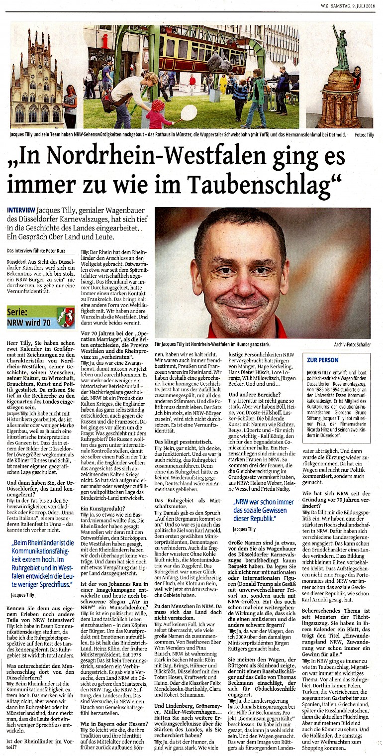Westdeutsche Zeitung, 9.7.2016 Artikel im Wortlaut auf WZ.de [http://www.wz.de/home/politik/nrw/tilly-in-nordrhein-westfalen-ging-es-immer-zu-wie-im-taubenschlag-1.2226857]
