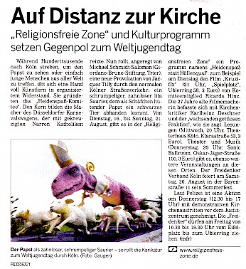 Kölnische Rundschau, 11.08.2005 Artikel im Wortlaut [/plastiken/tierplastiken/dinosaurier-anti-weltjugendtag/mehr-dinosaurier/p-2005-08-11-koelnrund-txt/]