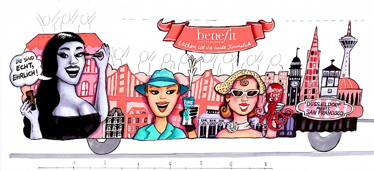 Farbskizze des Benefit Cosmetics Karnevalswagens, 2015