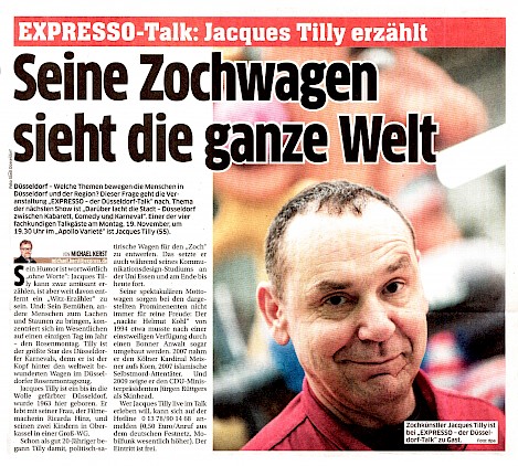 Express, 15.11.2018 - Artikel im Wortlaut auf Express online [https://www.express.de/duesseldorf/expresso-talk--jacques-tilly-zu-gast-seine-zochwagen-sieht-die-ganze-welt-31597350]