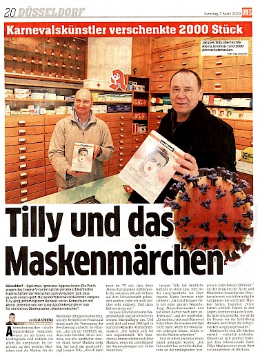 Express, 7.3.2020 [https://www.express.de/duesseldorf/jacques-tilly-fand-2000-stueck-im-lager-masken-ueberraschung-fuer-duesseldorfer-apotheker-36377278]