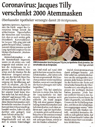 Westdeutsche Zeitung, 7.3.2020 [https://www.wz.de/nrw/duesseldorf/coronavirus-duesseldorfer-jacques-tilly-verschenkt-2000-atemmasken_aid-49420461]