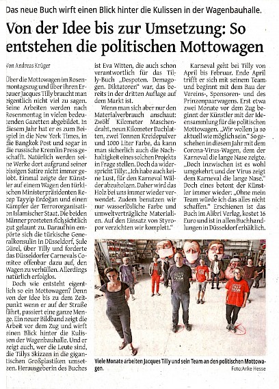 Westdeutsche Zeitung, 30.6.2020 [https://www.wz.de/nrw/duesseldorf/karneval-buch-ueber-die-entstehung-der-mottowagen-von-jacques-tilly_aid-51949759]
