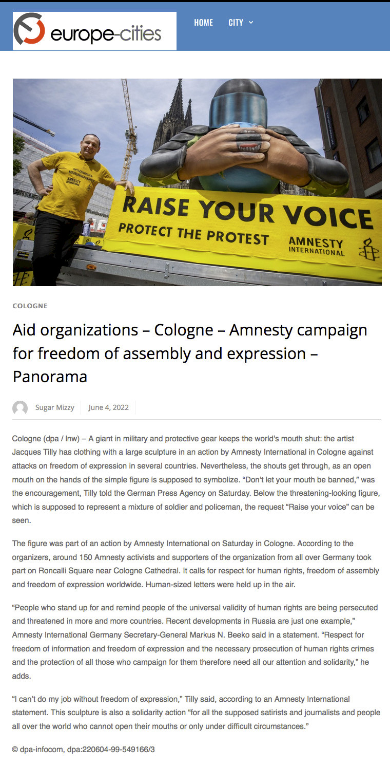 europe-cities, 4.6.2022 [https://europe-cities.com/2022/06/04/aid-organizations-cologne-amnesty-campaign-for-freedom-of-assembly-and-expression-panorama/]