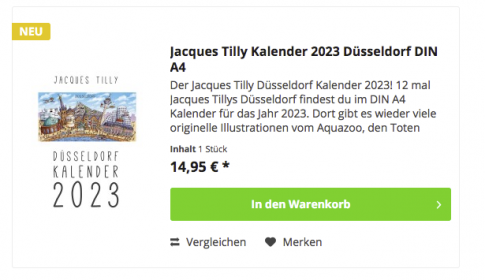 Zu bestellen auf heimatkram.de [https://www.heimatkram.de/jacques-tilly-kalender-2023-duesseldorf-din-a4-348.html?c=48].