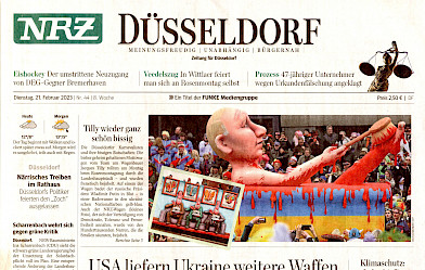 Neue Rheinzeitung, 21.2.2023, Titelseite * Noch ein Artikel [/karnevalswagen/politische-karnevalswagen/politische-karnevalswagen-2023/putins-blutbad-2023/noch-ein-artikel-zu-putins-blutbad/]